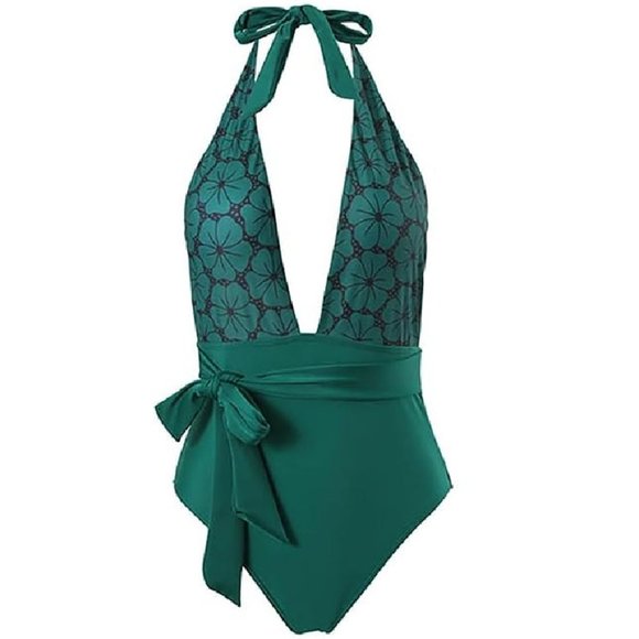 NEW! Women's XL Floral Print Halter Top Sash Tie Waist Bathing Suit Swimsuit - Picture 1 of 6